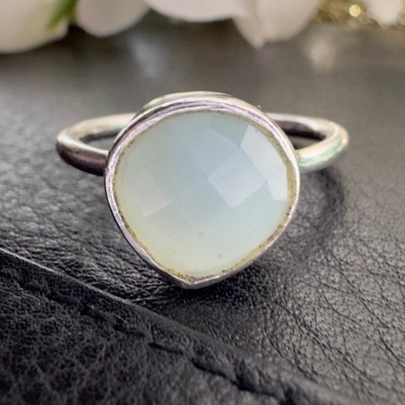 Sterling Silver Light Blue Green Teardrop Gemstone Ring Solid 925 Sterling Silve - Picture 1 of 15